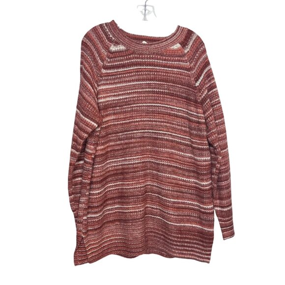 Ana Striped Knit Sweater Womens 1X Red Long Sleeve Oversize - Picture 2 of 8